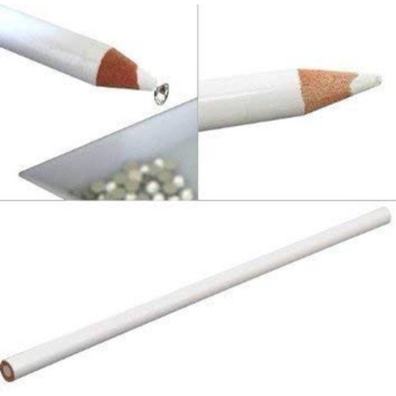 Pencil acc rhinestone picker / pensil putih ambil aksesoris kuku nail art pensil aksesoris