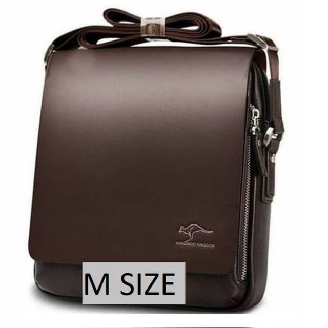 TAS SELEMPANG KULIT PRIA -KANGAROO KINGDOM (UKURAN M) Black&amp;Brown (Cokelat Tua)