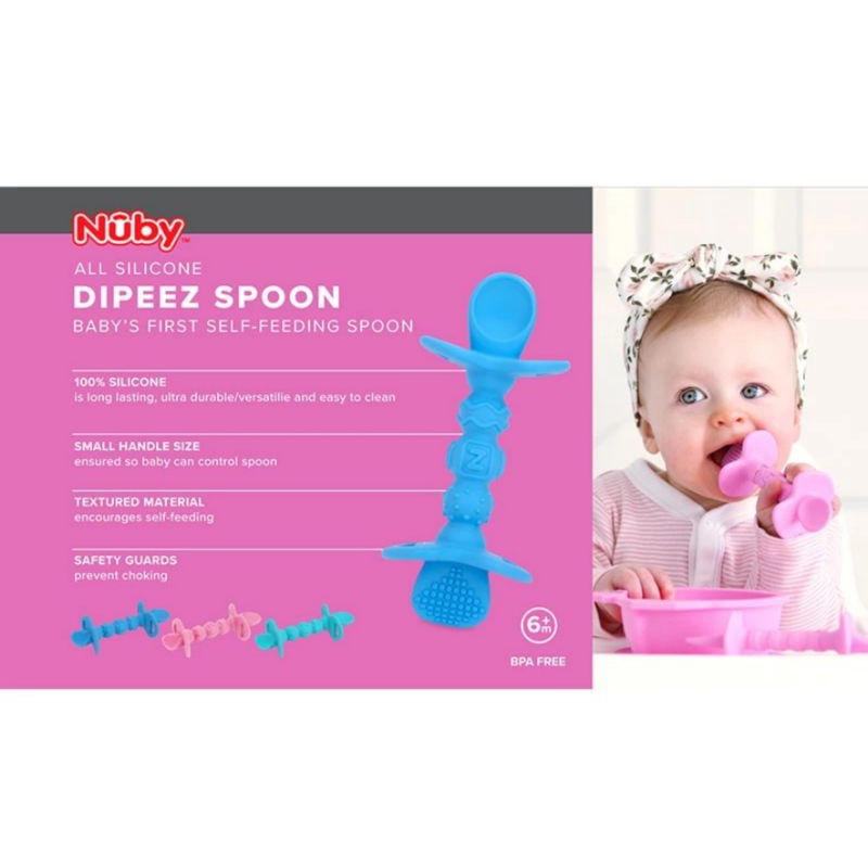 Nuby Suregrip Dipeez Self Feeding Spoon Training Spoon Teether /  Terapi Sensor Motorik Bayi Sendok Makan