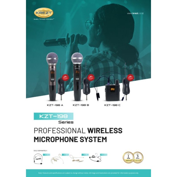 Microphone Wireless Krezt kzt 198 single mic 3  model pilihan kzt 198A kzt 198B kzt 198C garansi res