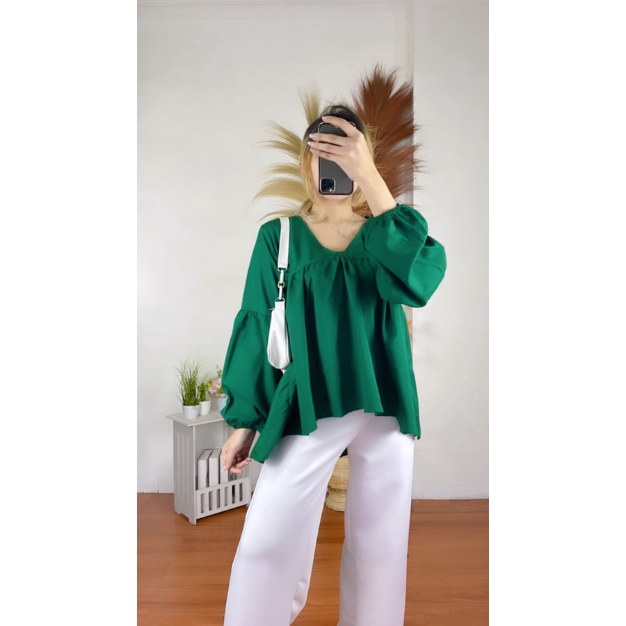 RX Fashion - Dealova Blouse / ALYNA Blouse Wanita / NAVA BLOUSE / INZA CERUTI ( GRATIS ONGKIR ) -R1-HIJAU BOTOL