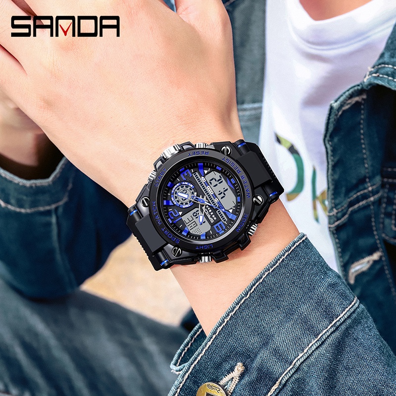 SANDA 6024 Jam Tangan Pria Digital Analog Tali Rubber Chronograph Anti Air WATCHKITE WKOS