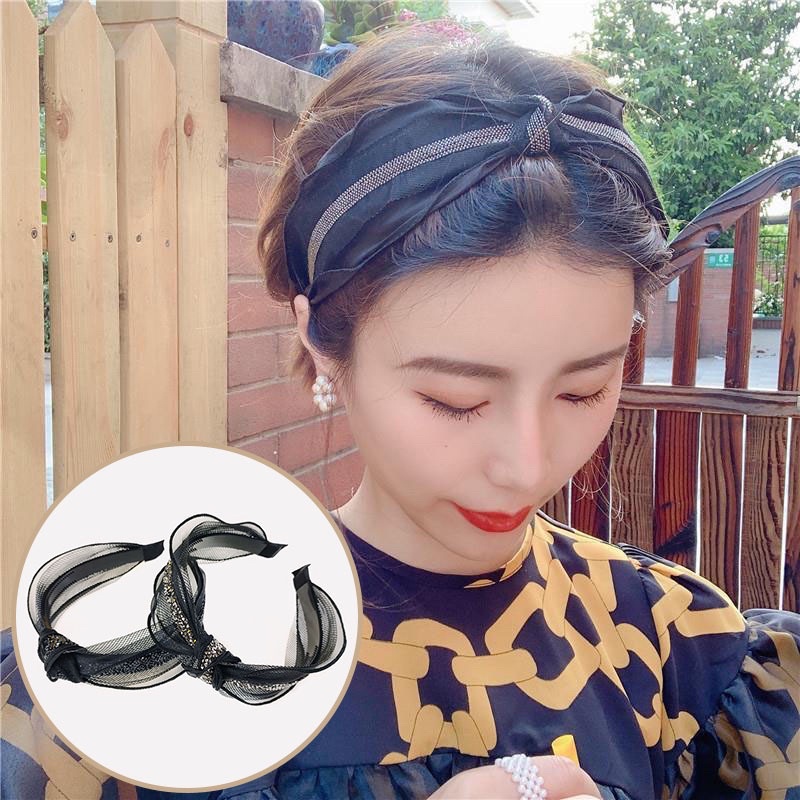 Bando-120 Turban Rambut Ikat Kepala Renda Mutiara Bunga Aksesoris Rambut Wanita