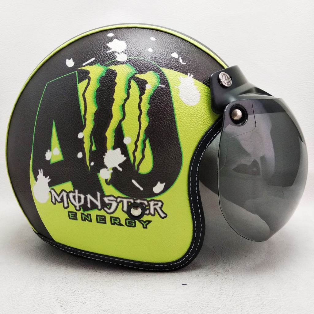 Helm Bogo Dewasa Retro Kulit Monster Energy