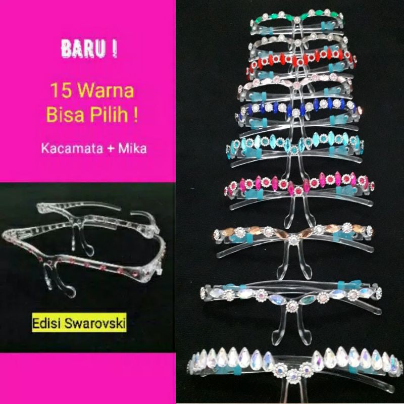 Face shield Swarovski blink warna silver ungu emas bling