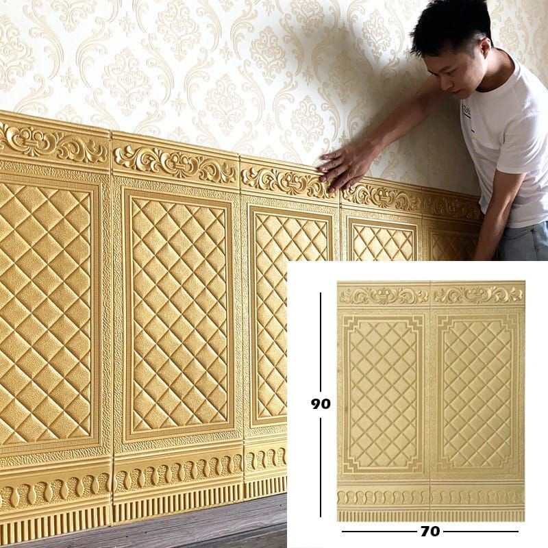 WALLPAPER 3D FOAM TIMBUL DINDING WATERPROOF MOTIF MEWAH ELEGANT ISTANA WARNA EMAS GOLD PUTIH CANTIK