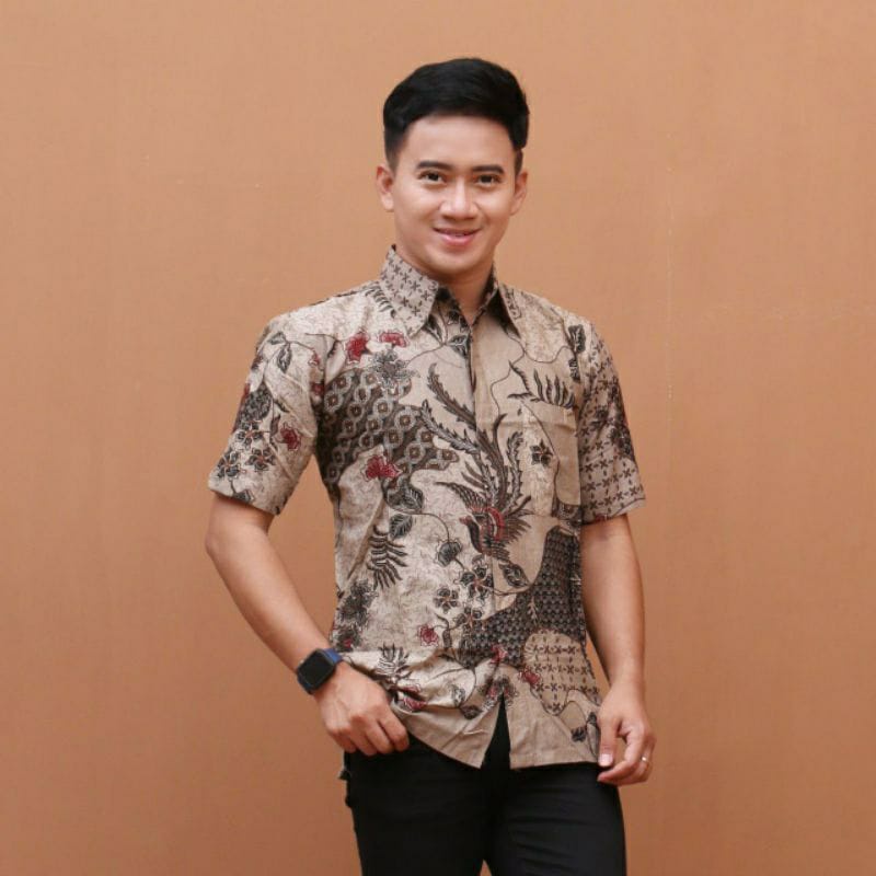 NEW ARRIVAL DISTRO KEMEJA BAJU BATIK KRATON PRIA LENGAN PANJANG PENDEK COWO COWOK BORDIR SOGAN HRB026 MODERN SEKAR JAGAD MERAH