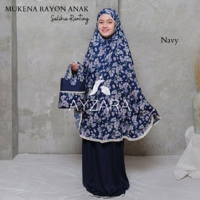 Mukena Anak Mukena anak tanggung REGINA rayon bali kombinasi renda tas sleting - Biru(J6X3) Mukena A