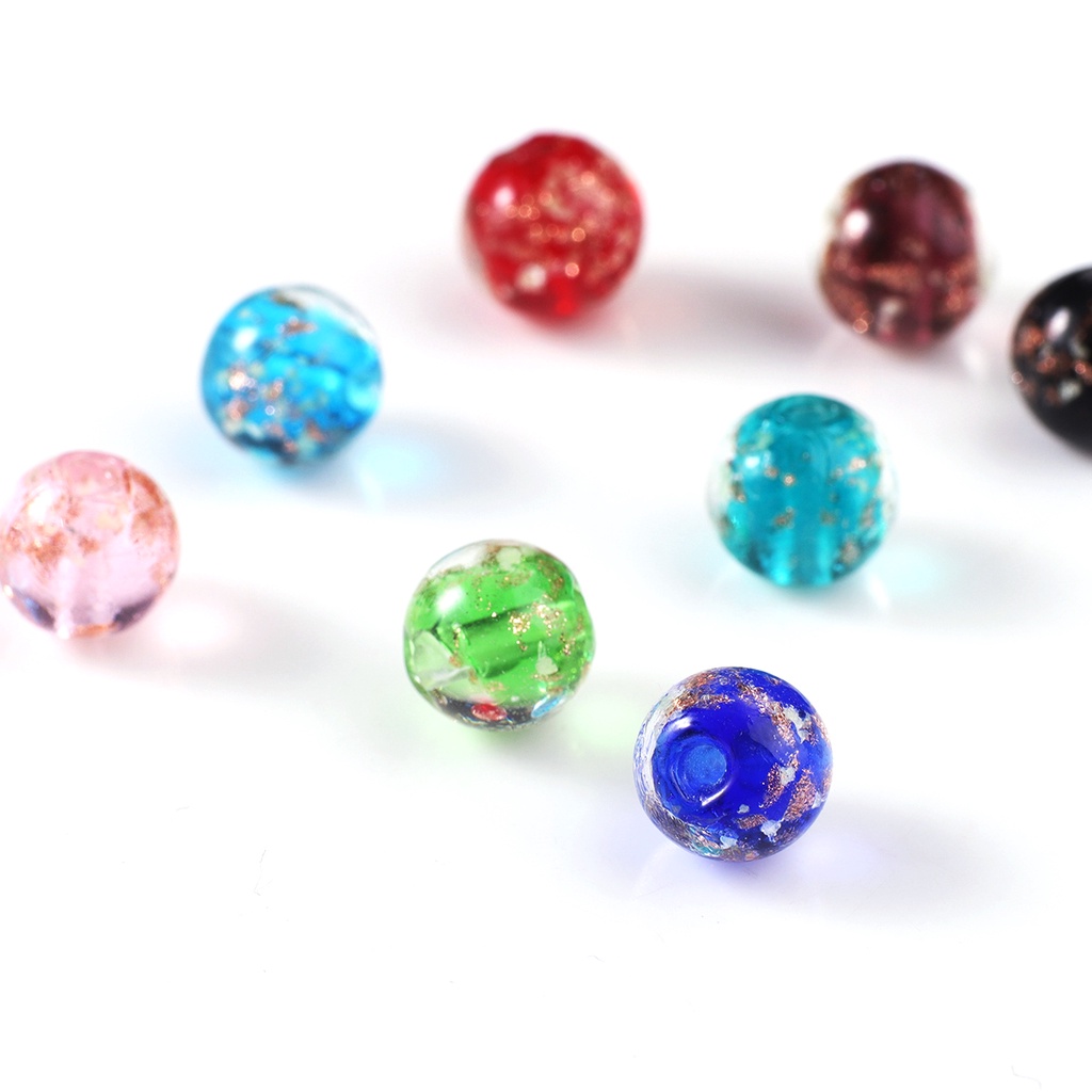 Multicolor 10 Pcs 10 Mm Bercahaya Bulat Lampwork Manik-manik Kaca untuk Membuat Perhiasan Gelang Buatan Tangan DIY Perhiasan Temuan Lubang 2 Mm