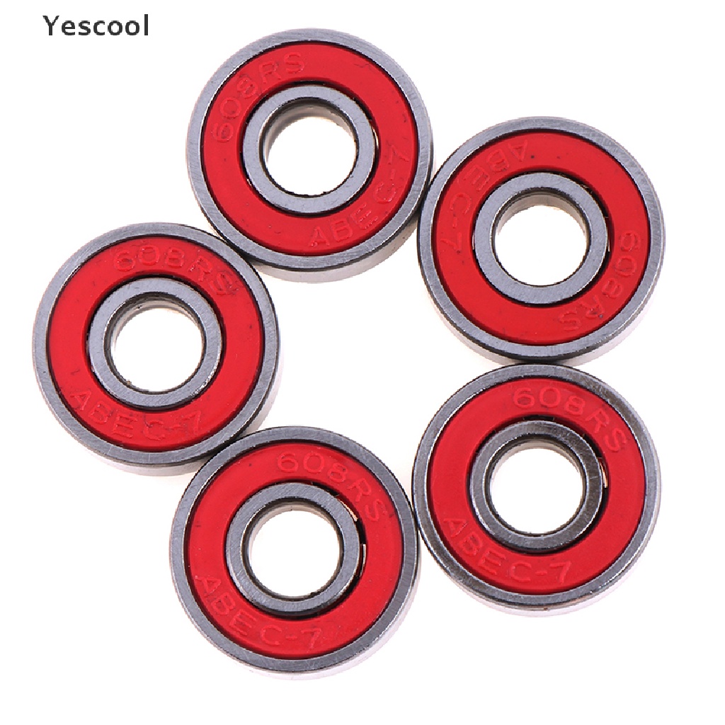 Yescool 5Pcs Bola Bearing ABEC-7 608RS Warna Merah Ukuran 8x22 X 7mm Untuk Skateboard