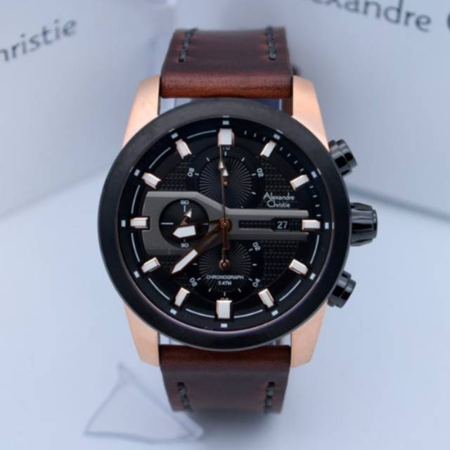 Alexandre christie ac6270 original tali kulit coklat