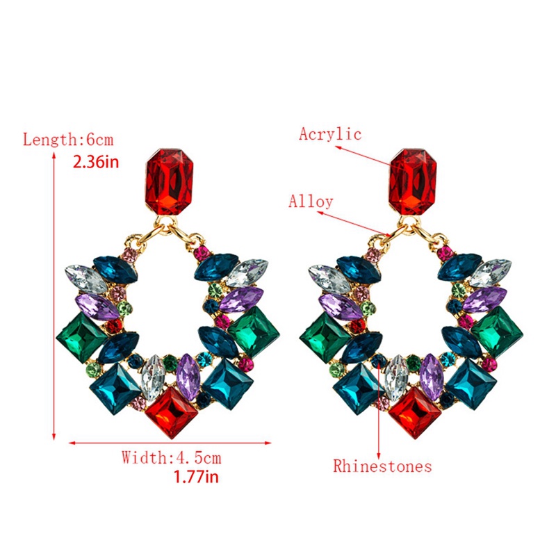 Anting Tusuk Gantung Wanita Desain Geometri Hias Berlian Imitasi Berkilau Untuk Hadiah