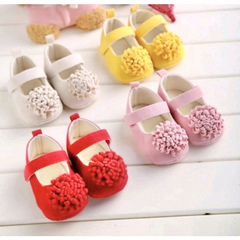 sepatu prewalker baby bayi bunga lucu pesta anak perempuan 0 12 bulan murah slip on COD terbaru POMPOM