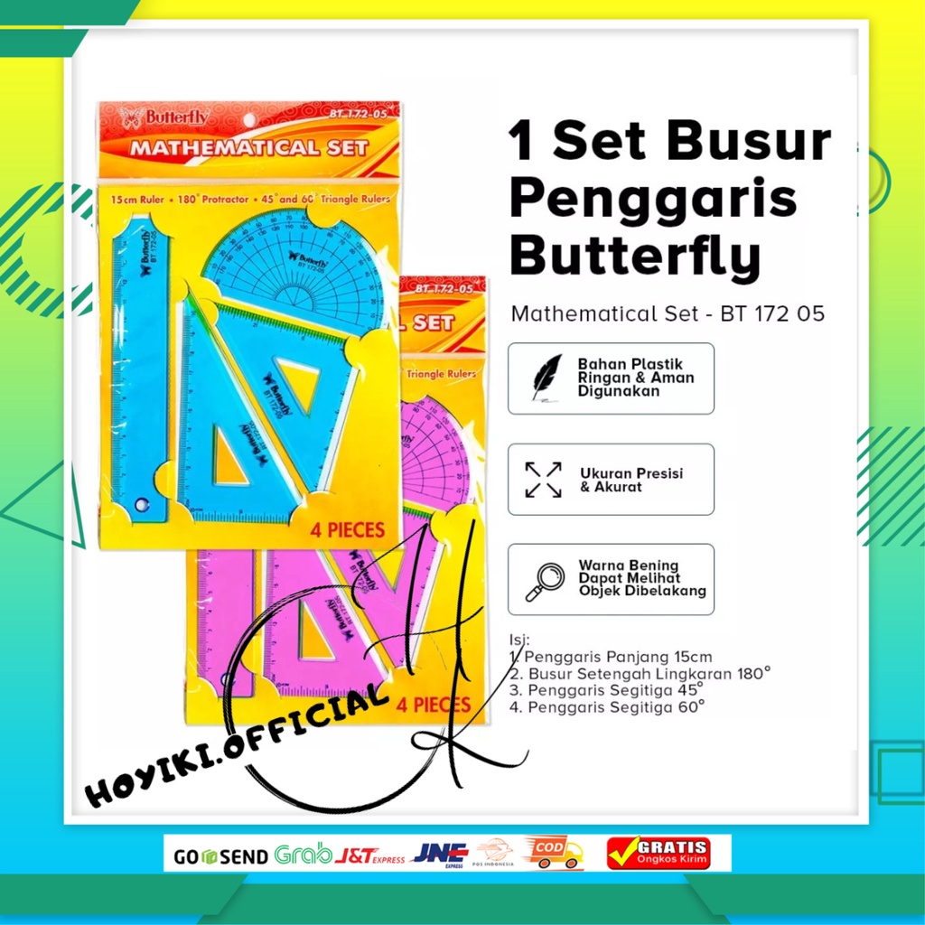

ButterFly Ruler Penggaris 172-05 1 Set 4 Pcs Penggaris Busur Siku Segitga Penggaris Butterfly Set