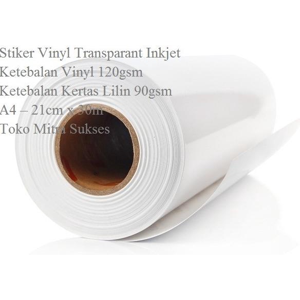 

Stiker Vinyl Transparant Inkjet A4 Roll 21cm x 30m Baru ---Termurah---