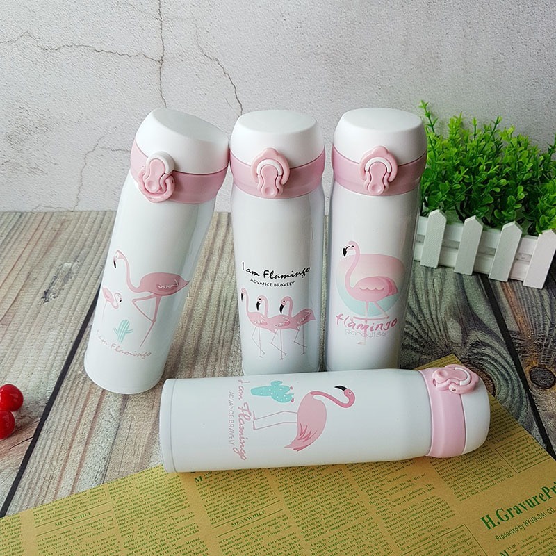 SHABRINA_FASHION!!! TERMOS KARAKTER [ GRATIS BUBBLE] VACUM 500 ML MOTIF FLAMINGO