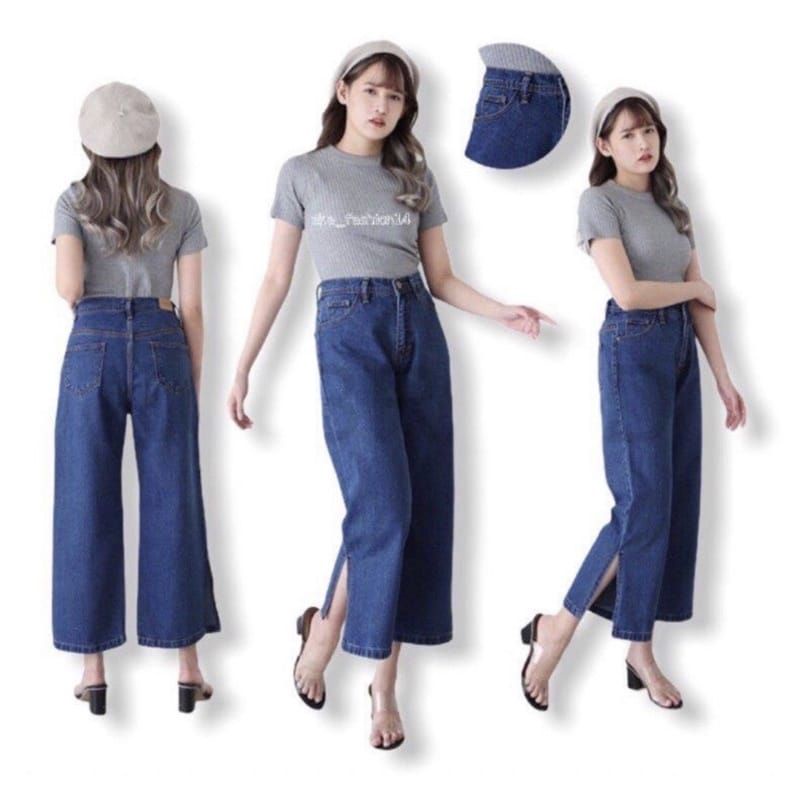 CELANA KULOT BELAH SAMPING KULOT BELAH JEANS Haigh Waist Kulot Jeans Wanita Loose Eonni kulot jeans 