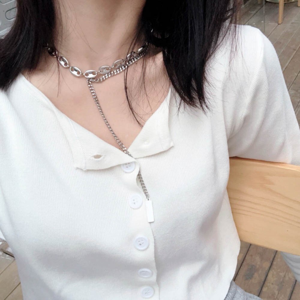 Kalung Choker Rantai Klavikula Model Rumbai Panjang Warna Silver Gaya Korea Untuk Pesta