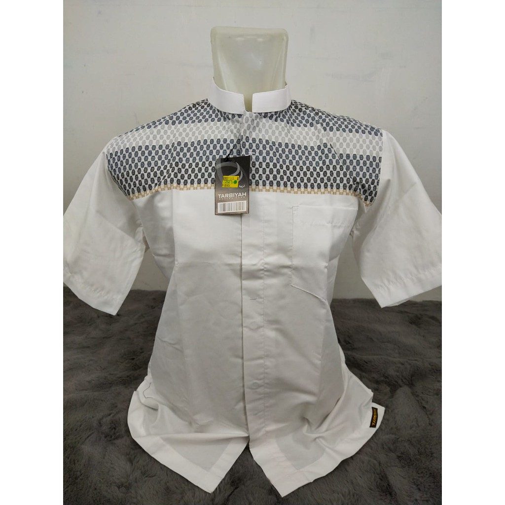 baju koko putih lengan pendek/ baju koko tarbiyah/ baju koko putih motif