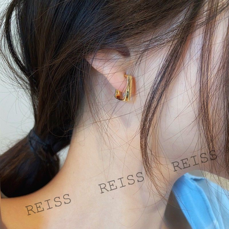 Kancing Telinga Retro Berlapis Emas 14K Gaya Logam Keren Anting-Anting Persegi Desain Sederhana