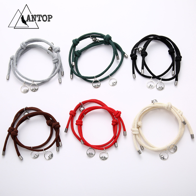 2PCS Pair（1-pasang）gelang couple magnet Gelang kapel pasangan bracelet persahabatan hitam wanita dan pria gelang inisial