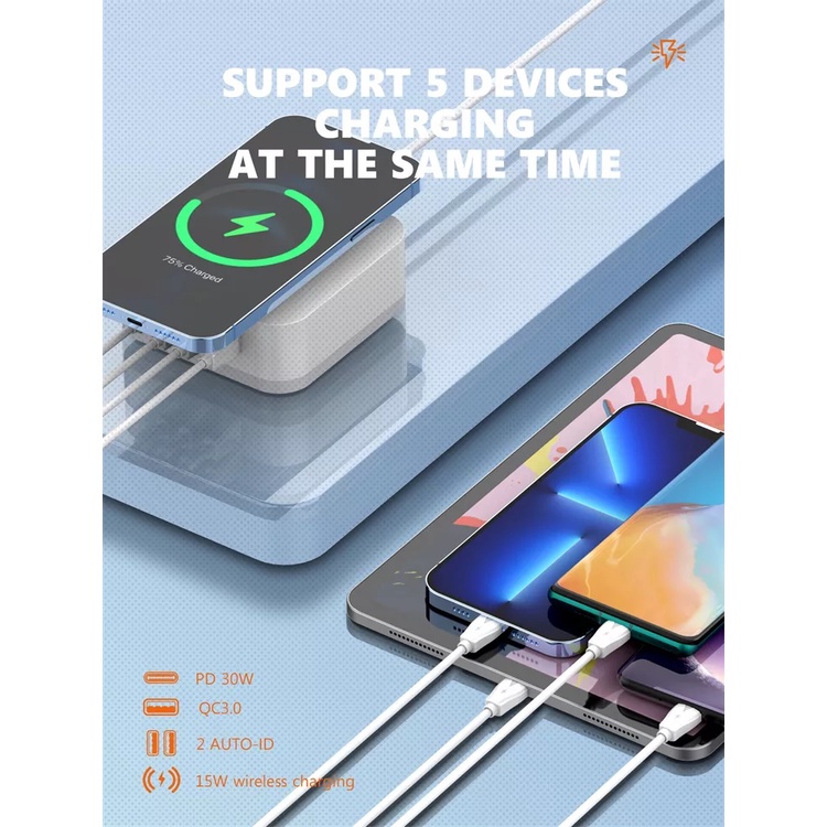 LDNIO AW004 - 32W Desktop Wireless Charger - 4 USB Support PD QC 3.0 - Charger Universal 4 USB Port dan Wireless Charger