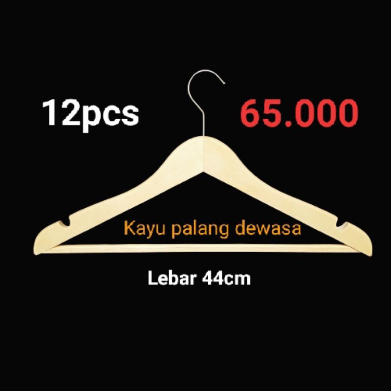 Gantungan baju hanger kayu dewasa ( isi 12pcs )