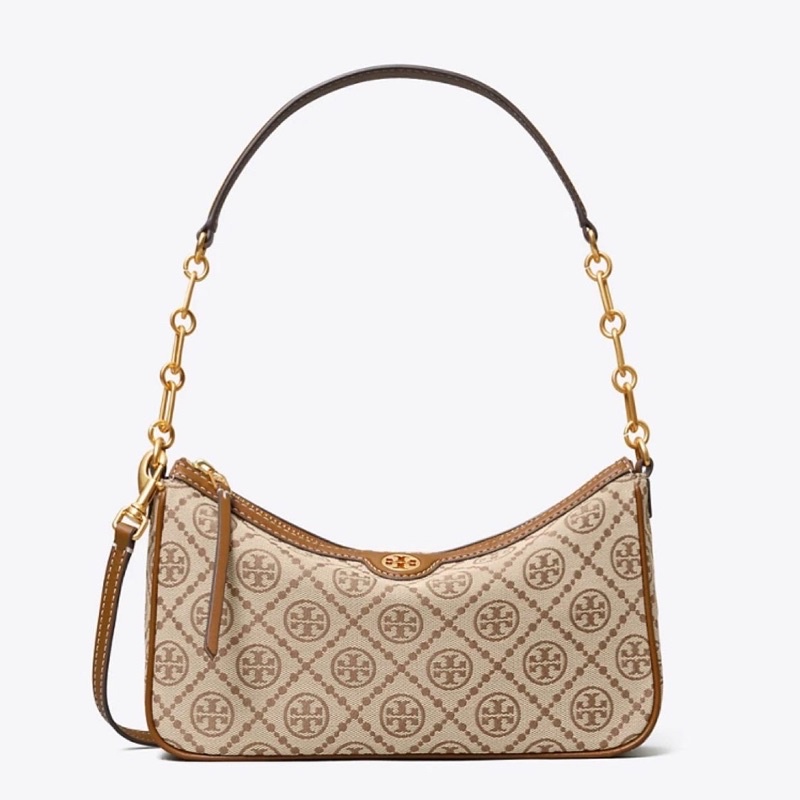 tory burch T MONOGRAM JACQUARD STUDIO BAG Hazel