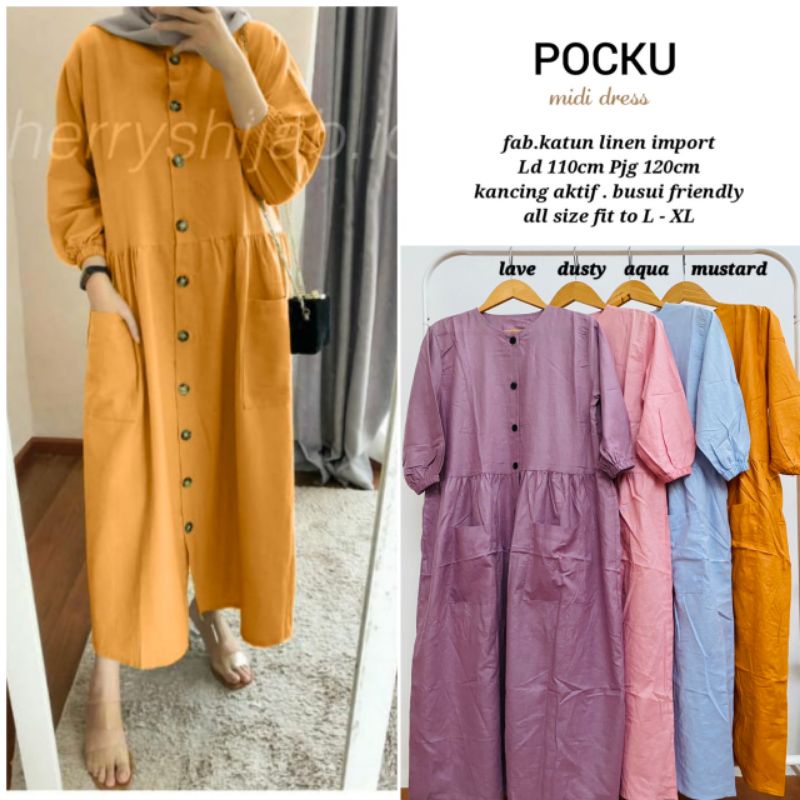 Pocku midi dress linen import