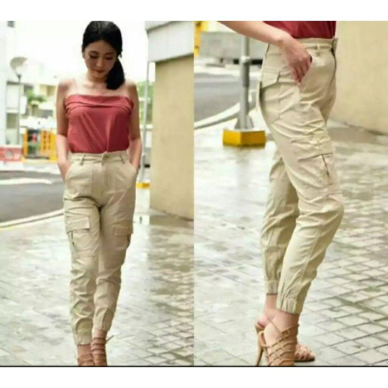 CELANA WANITA BAGGY PANTS CARGO JOGER RESLETING AMERICAN DRILL