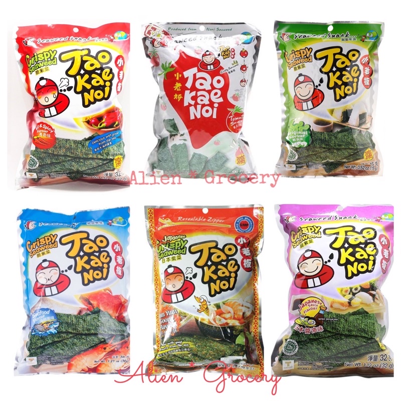 

PROMO!!! Tao Kae Noi Crispy Seaweed Rumput Laut Panggang Original Tom Yum Tomato Seafood Hot Spicy Japanese Sauce 15gr 32gr