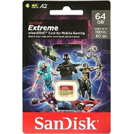 SANDISK Extreme A2 Micro SD Card for Mobile Gaming 64GB 160MBps