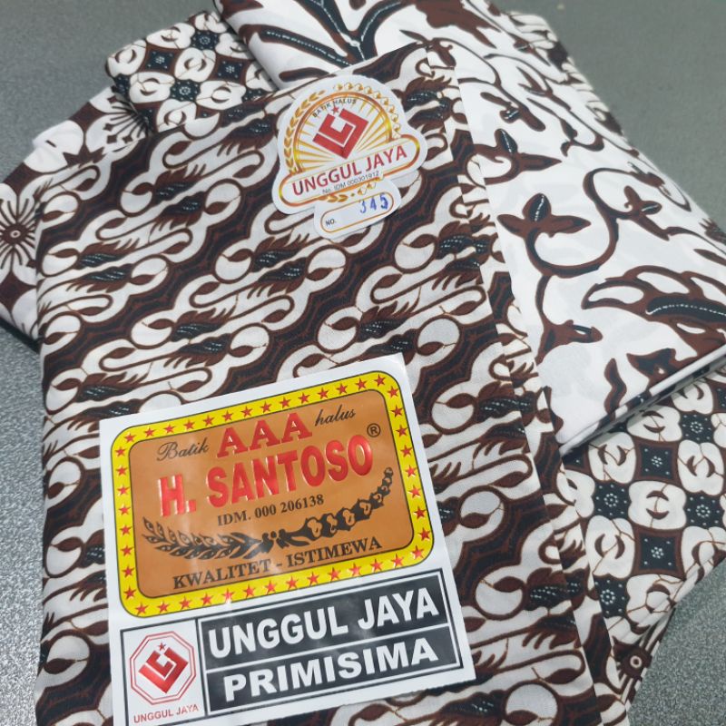 Kain Batik H Santoso AAA motif Kawung Parang Bunga Putih / Jarik Jogjaan