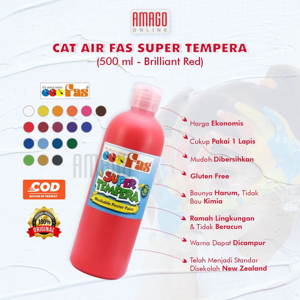 Fas Super Tempera Washable Poster Paint Paints 500 ml Cat Air Anak New Zealand - Brilliant Red