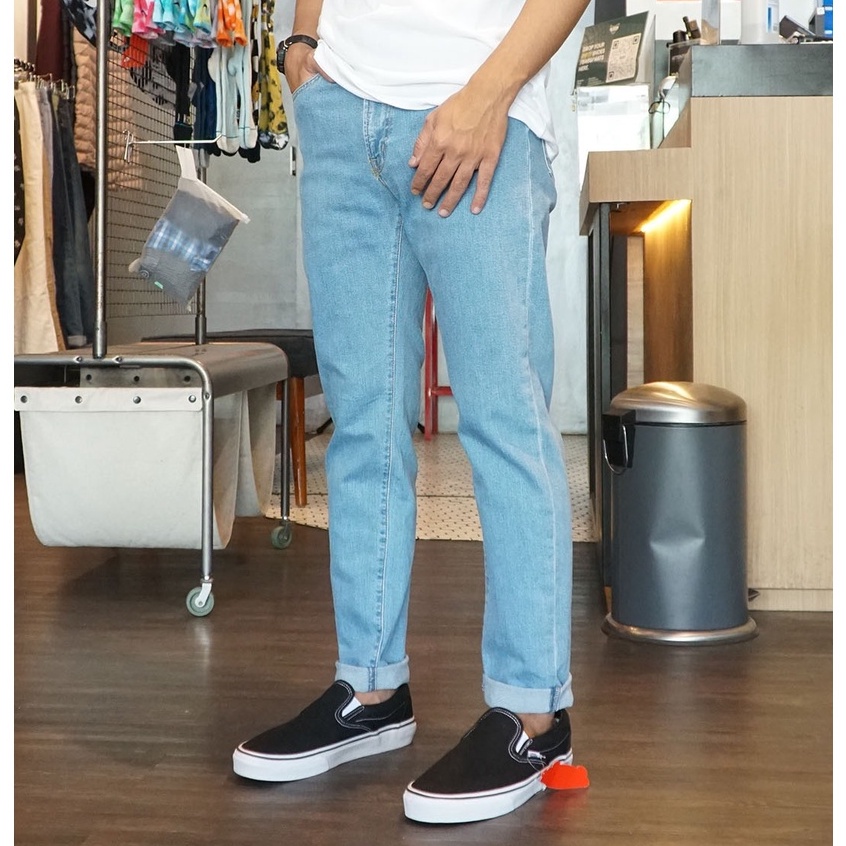 BRANDED MURAH - CELANA JEANS SLIM FIT STRETCH DENIM BIRU BY GU ORIGINAL IMPORT - LIGHT BLUE PAKAIAN 