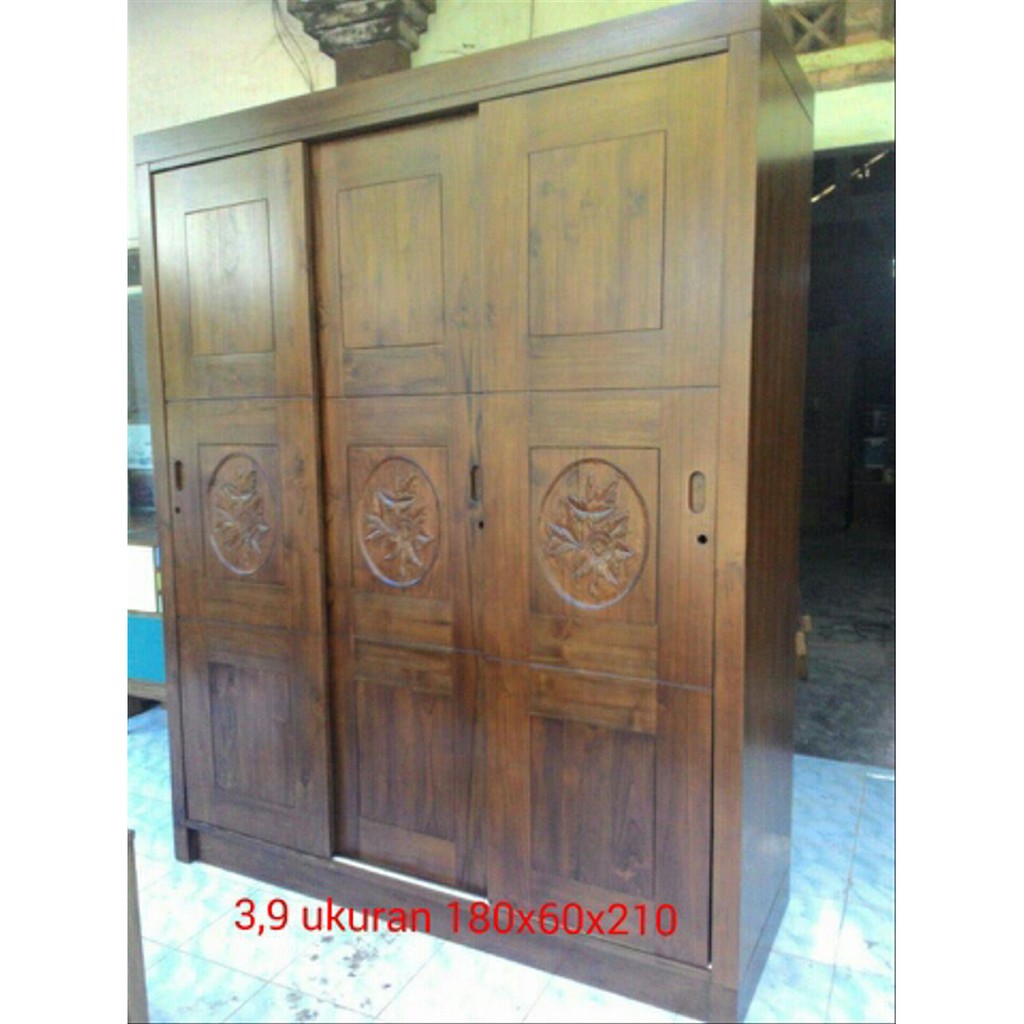 lemari sliding 3 pintu jati