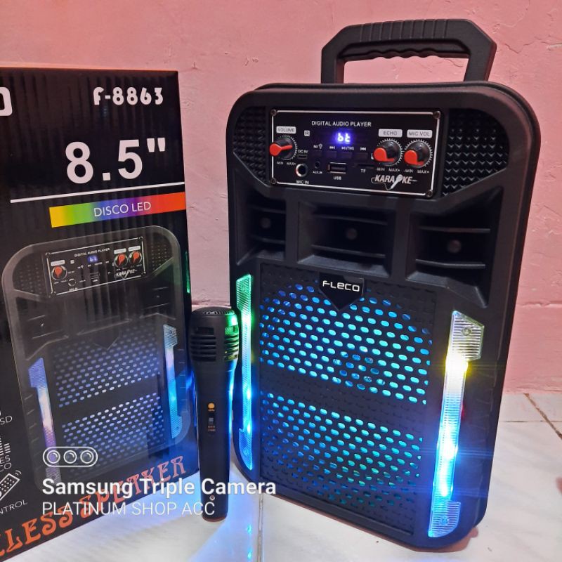 SPEAKER BLUETOOTH 8,5 INCH GRATS MIC KARAOKE DAN REMOTE/SALON AKTIF SUPER BASS WIRELESS MULTIMEDIA