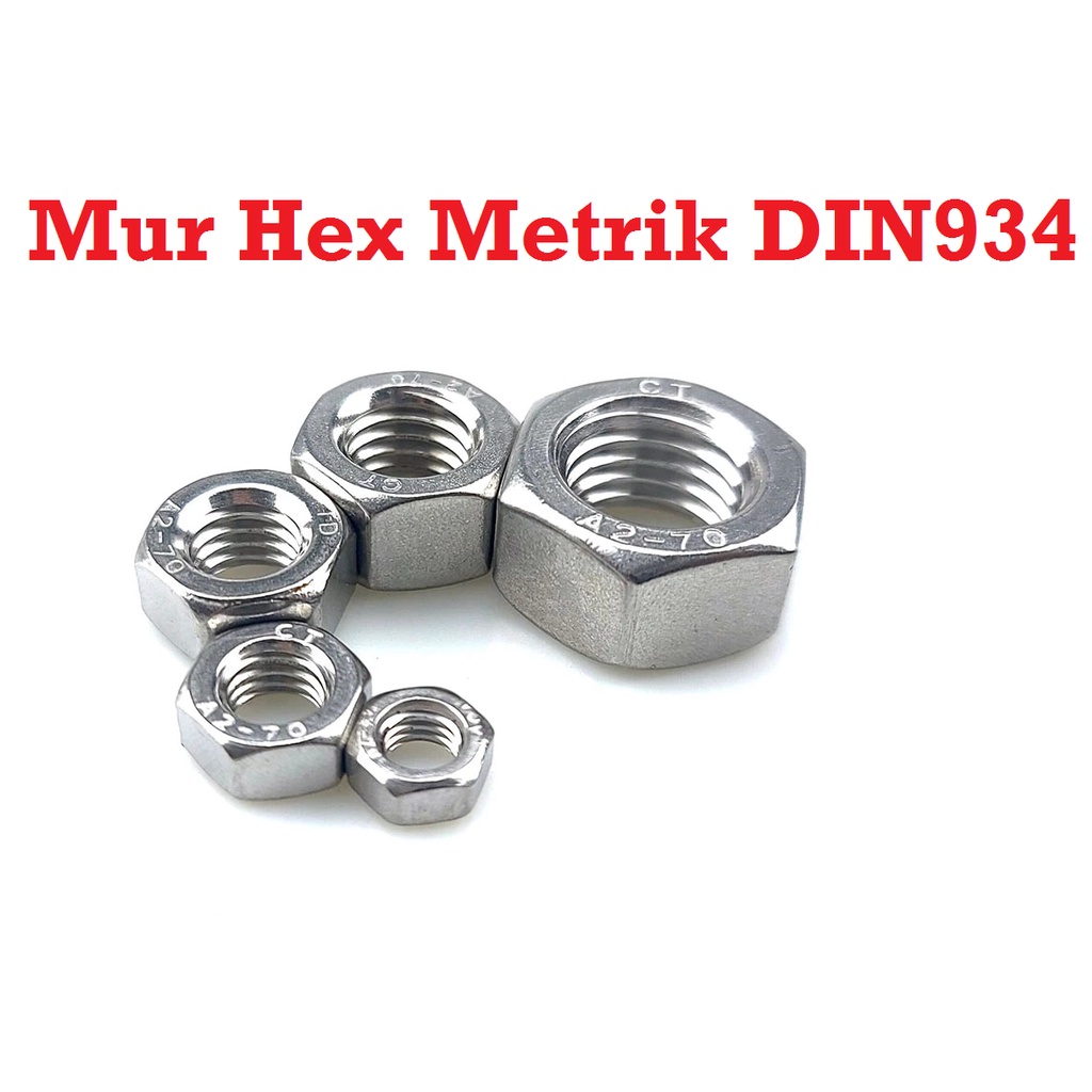 [HAEBOT] Mur Hex Metrik Lock Nut M3 M4 M5 M6 M8 DIN934 Stainless Steel SS Pengunci