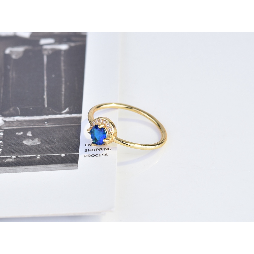 Goldkingdom Perhiasan Fashion Emas Asli Kadar 375 Bangkok Aksesoris Ready Stock Berlapis Emas Cincin Kecil Segar Set Zirkon Berlian Sangat Ramping Wanita Bulan Sabit Cincin Gaya Agete