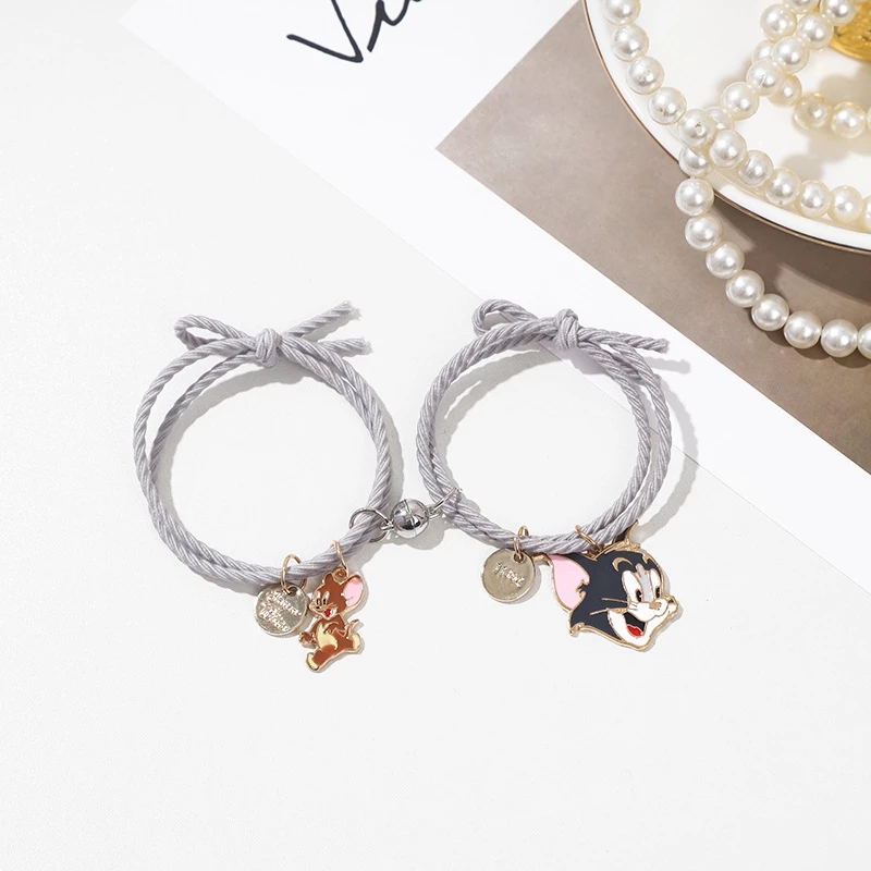 2pcs Gelang Tali Persahabatan Motif Kartun Dengan Magnet Untuk Pasangan