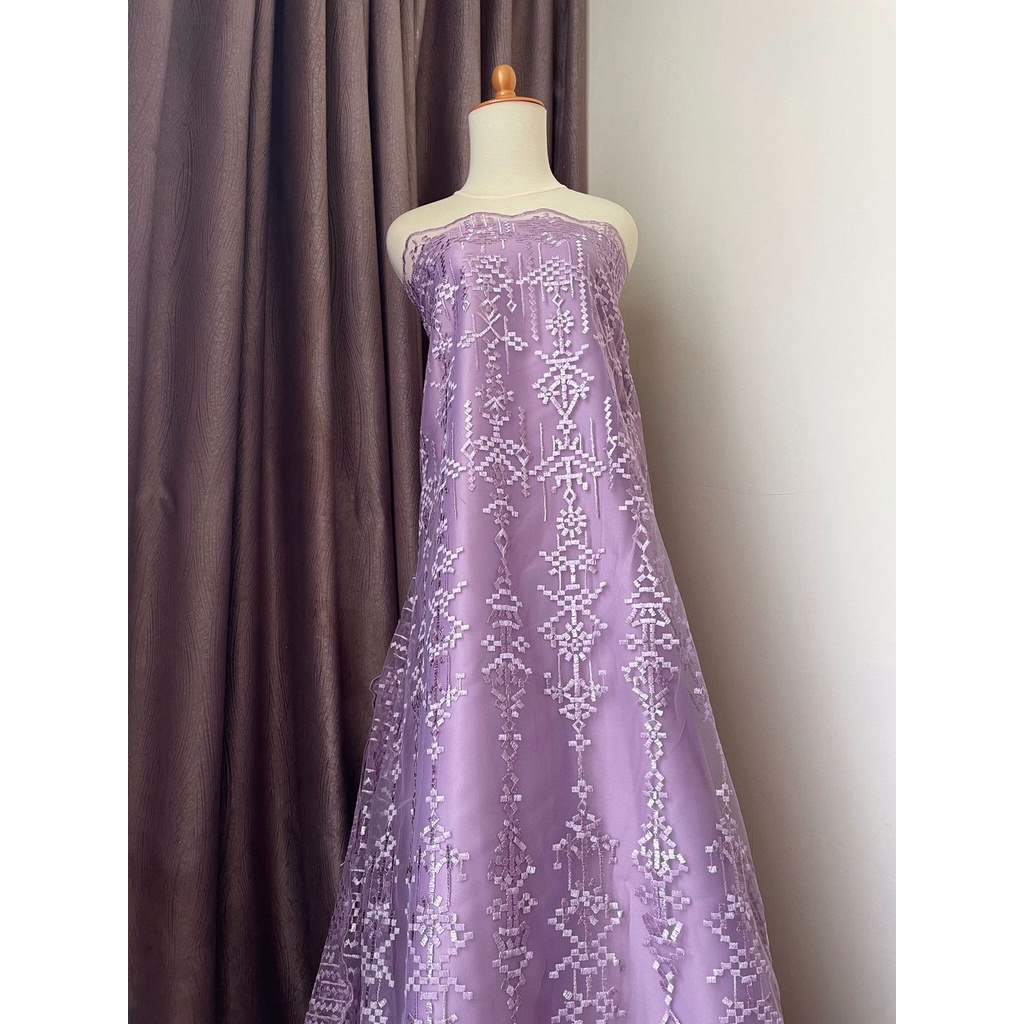 Bahan Kain Kebaya Brukat Tile Tille Bordir Premium Etnik Aphrodite New Series Warna Ungu Lilac