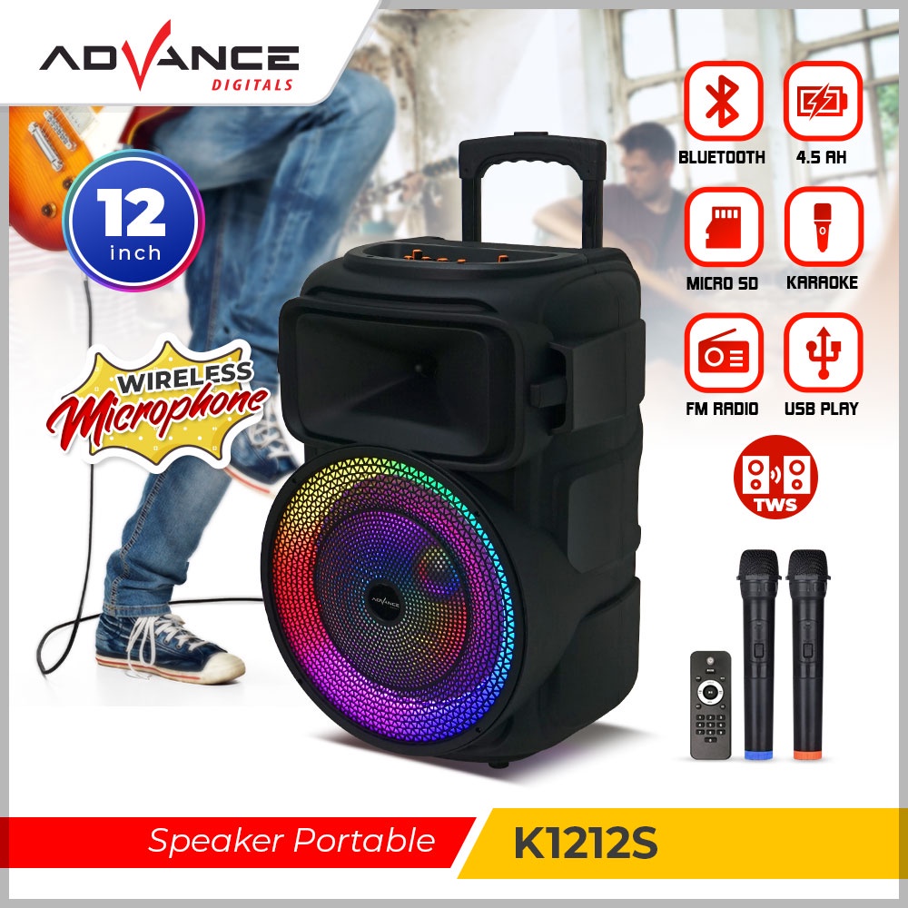 Advance Speaker 12&quot; Meeting Portable K1212S Free 2 Wireless Mic