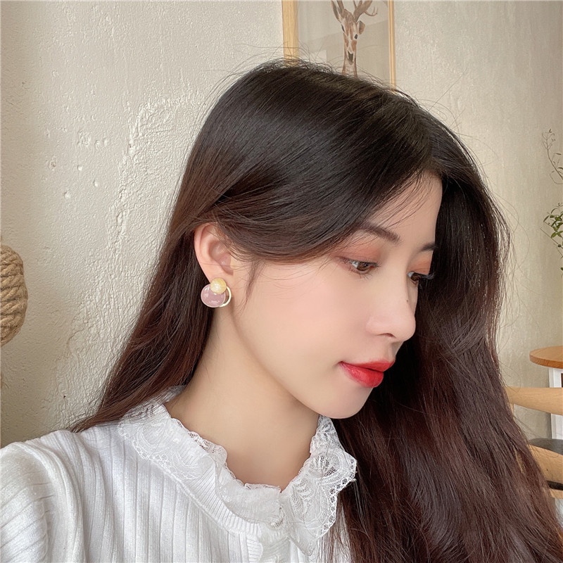 Anting stud S925 silver needle Bentuk Lingkaran Tidak Teratur Gaya Korea Untuk Wanita