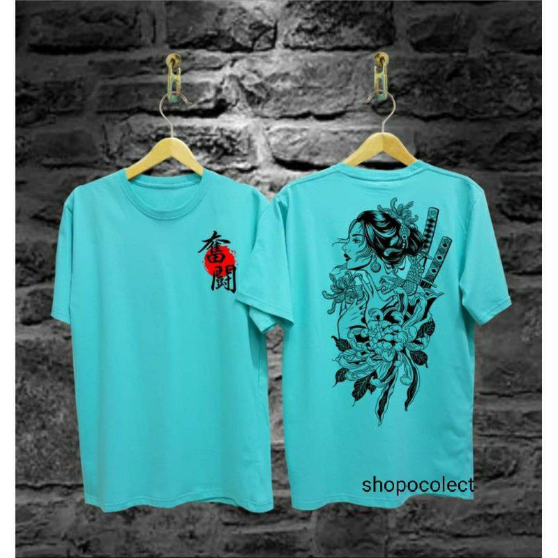 KAOS PRIA SAMURAI JEPANG/KAOS GESHIA JEPANG/BAJU KAOS JEPANG BAJU KAOS DISTRO PRIA HITAM KAOS