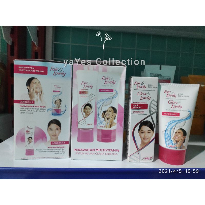 Fair &amp; Lovely Glow multivitamin cream 100 g 50 g 25 g face wash facial foam sabun cuci muka pencerah