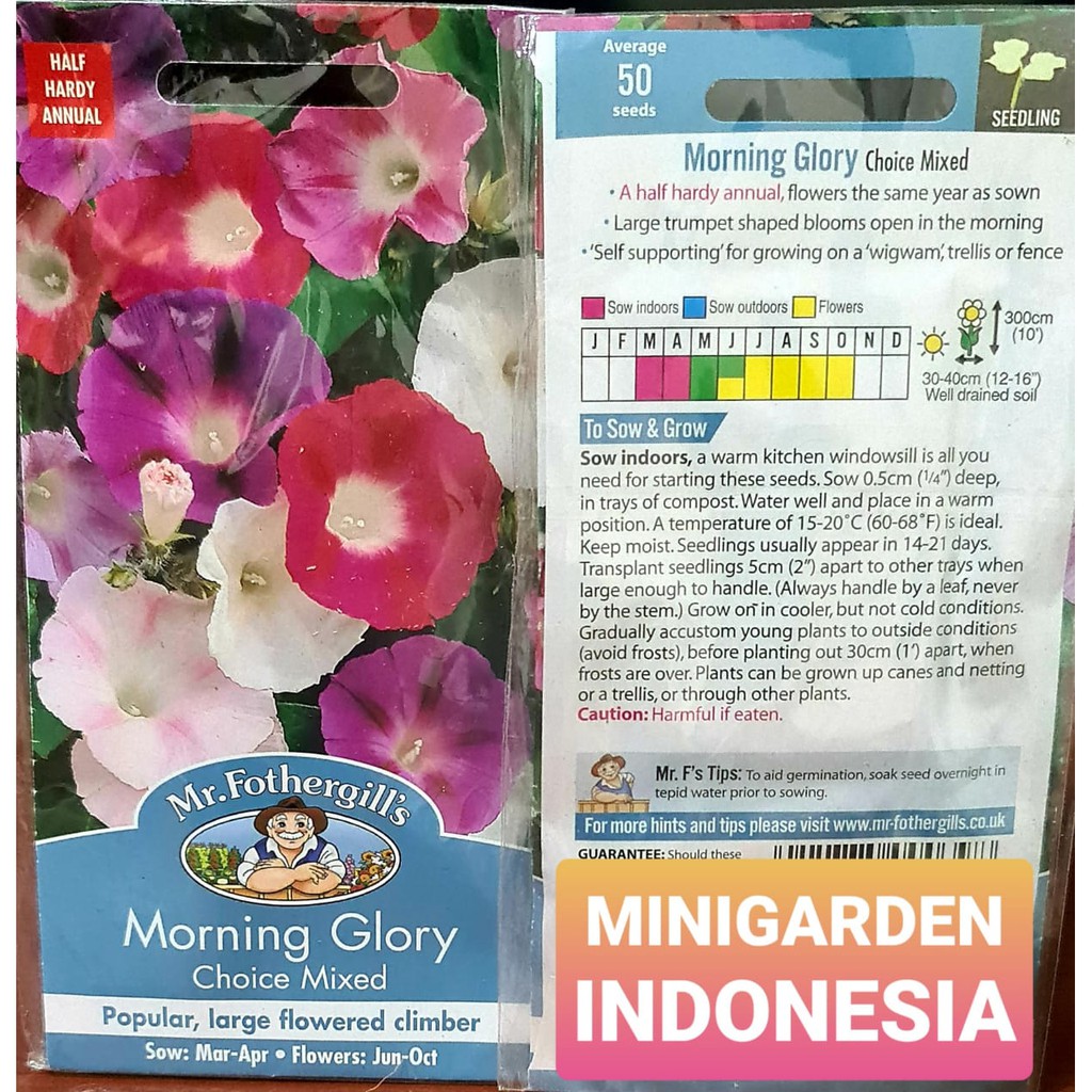 Benih Bunga MORNING GLORY CHOICE MIXED PACK 50 BIJI bibit bunga import Mr. Fothergills