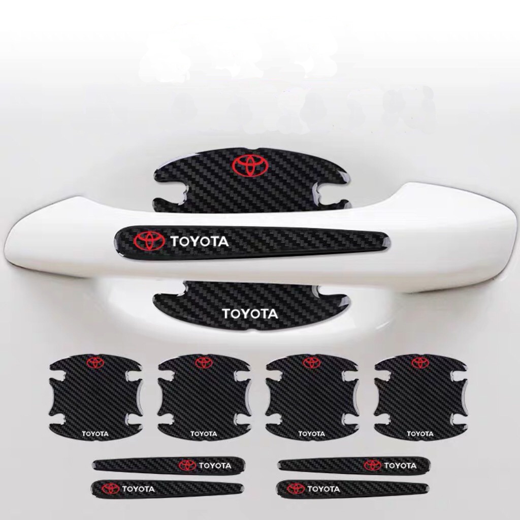 10PCS Car-styling Stiker Toyota Fiber Karbon Handle Pintu Mobil Dekorasi Aksesoris Elegan For Rush Calya Starlet Supra Yaris Agya Fortuner Dyna
