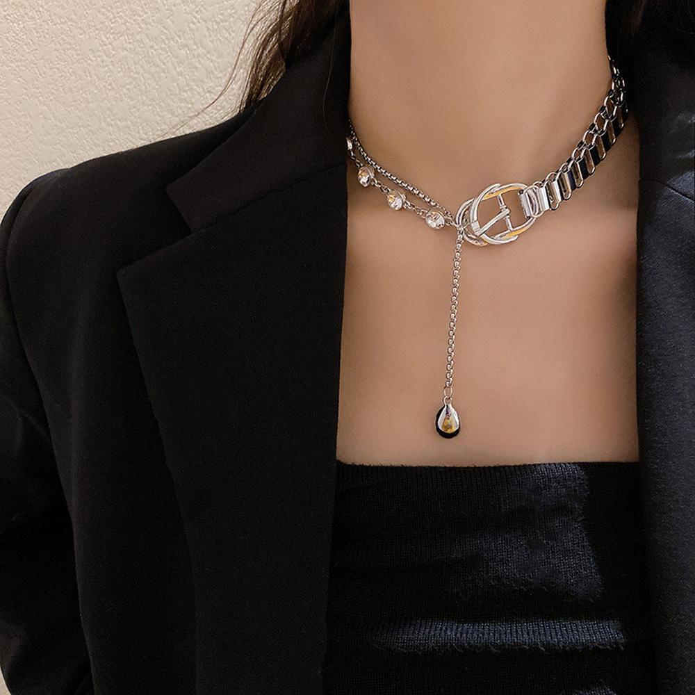 Agustinina Multi-Layer Klavikula Gadis Baru Klavikula Rantai Liontin Rumbai Berlian Imitasi Rantai Panjang Choker