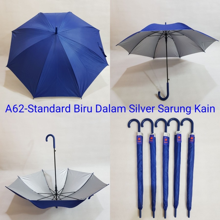 PAYUNG PROMOSI STANDART POLOS DALAM SILVER HANDLE BENGKOK SAKURA A6