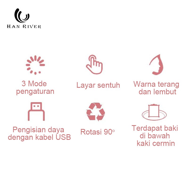 Cermin Make up -Gratis 1 kabel USB dan sisir portable/rias/HZ002-1 LED